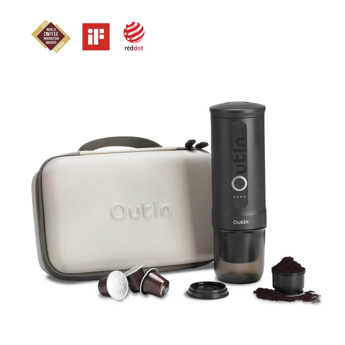 OutIn Nano Traveler Espresso Gift Set - Space Grey Machine with Custom Protective Travel Case