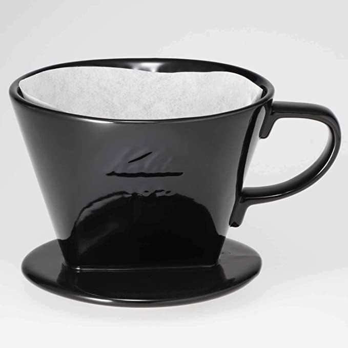 Kalita Style 102 Ceramic Pour-Over Coffee Dripper - Black, 3-Hole Wedge Cone (2-4 Cups)