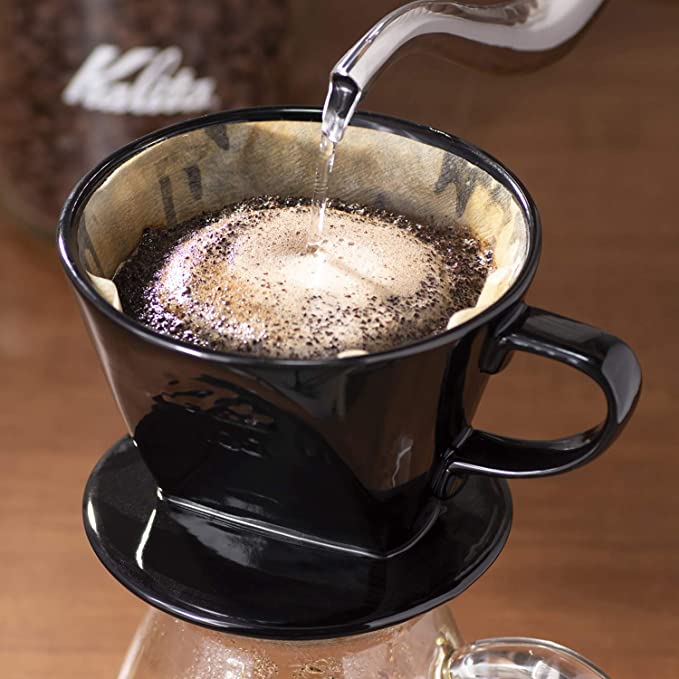 Kalita Style 102 Ceramic Pour-Over Coffee Dripper - Black, 3-Hole Wedge Cone (2-4 Cups)
