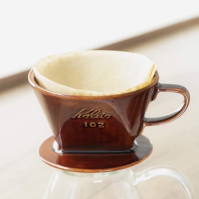 Kalita Style 102 Ceramic Pour-Over Coffee Dripper - Brown, 3-Hole Wedge Cone (2-4 Cups)