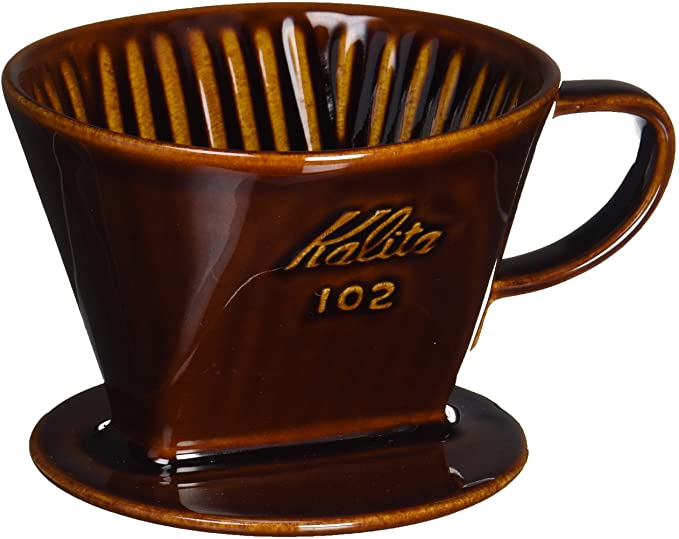 Kalita Style 102 Ceramic Pour-Over Coffee Dripper - Brown, 3-Hole Wedge Cone (2-4 Cups)