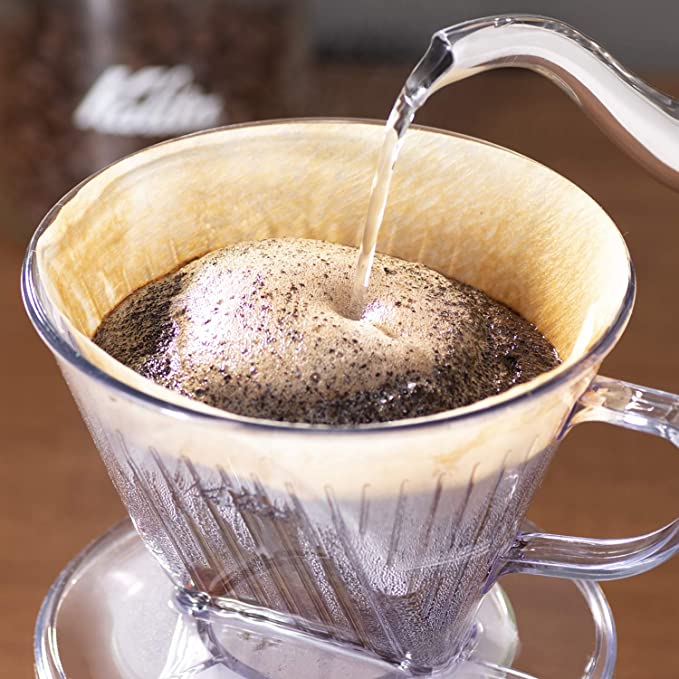Kalita Style 103 Wide-Brim Pour-Over Coffee Dripper - Clear Plastic, 3-Hole Brewer (4-7 Cups)