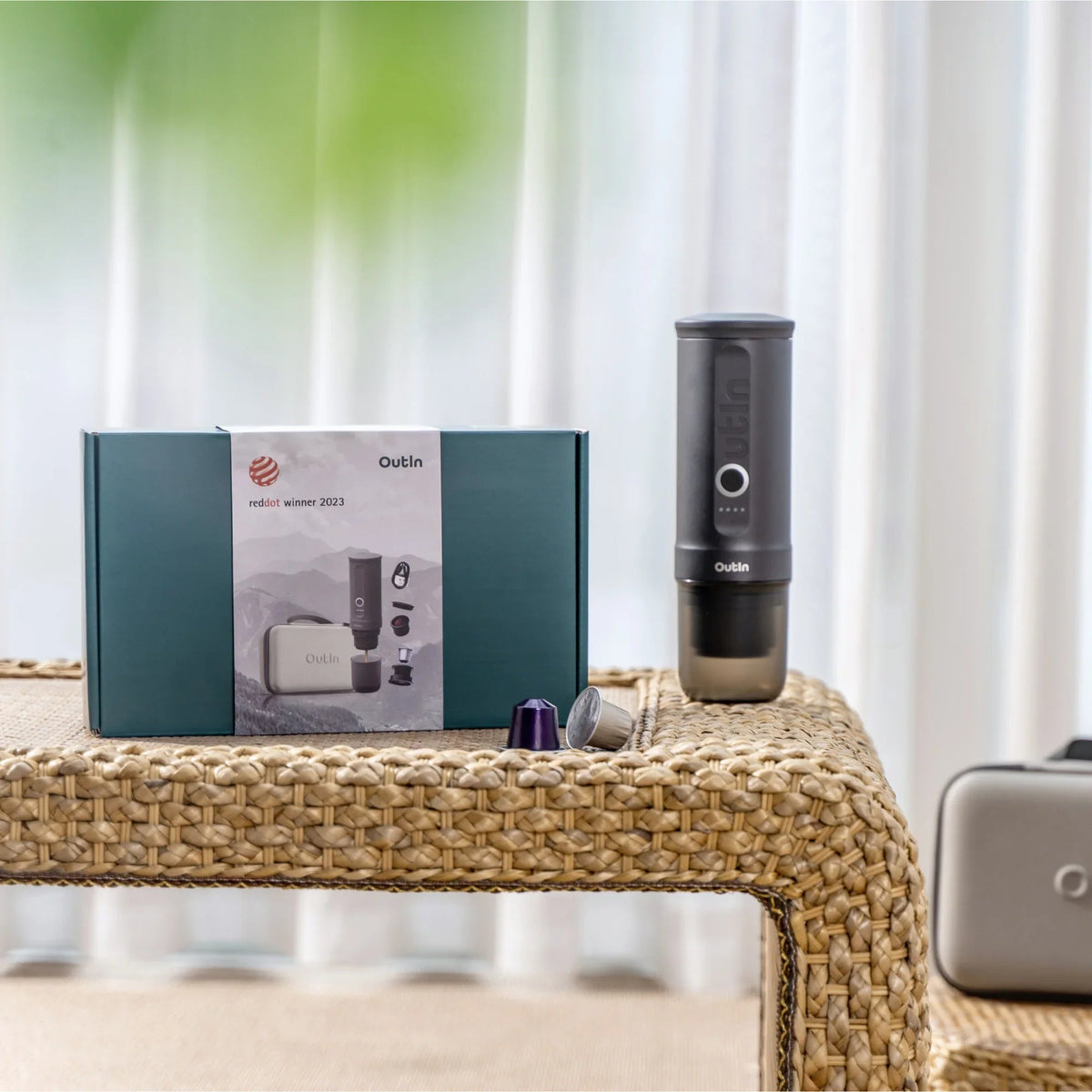 OutIn Nano Traveler Espresso Gift Set - Space Grey Machine with Custom Protective Travel Case