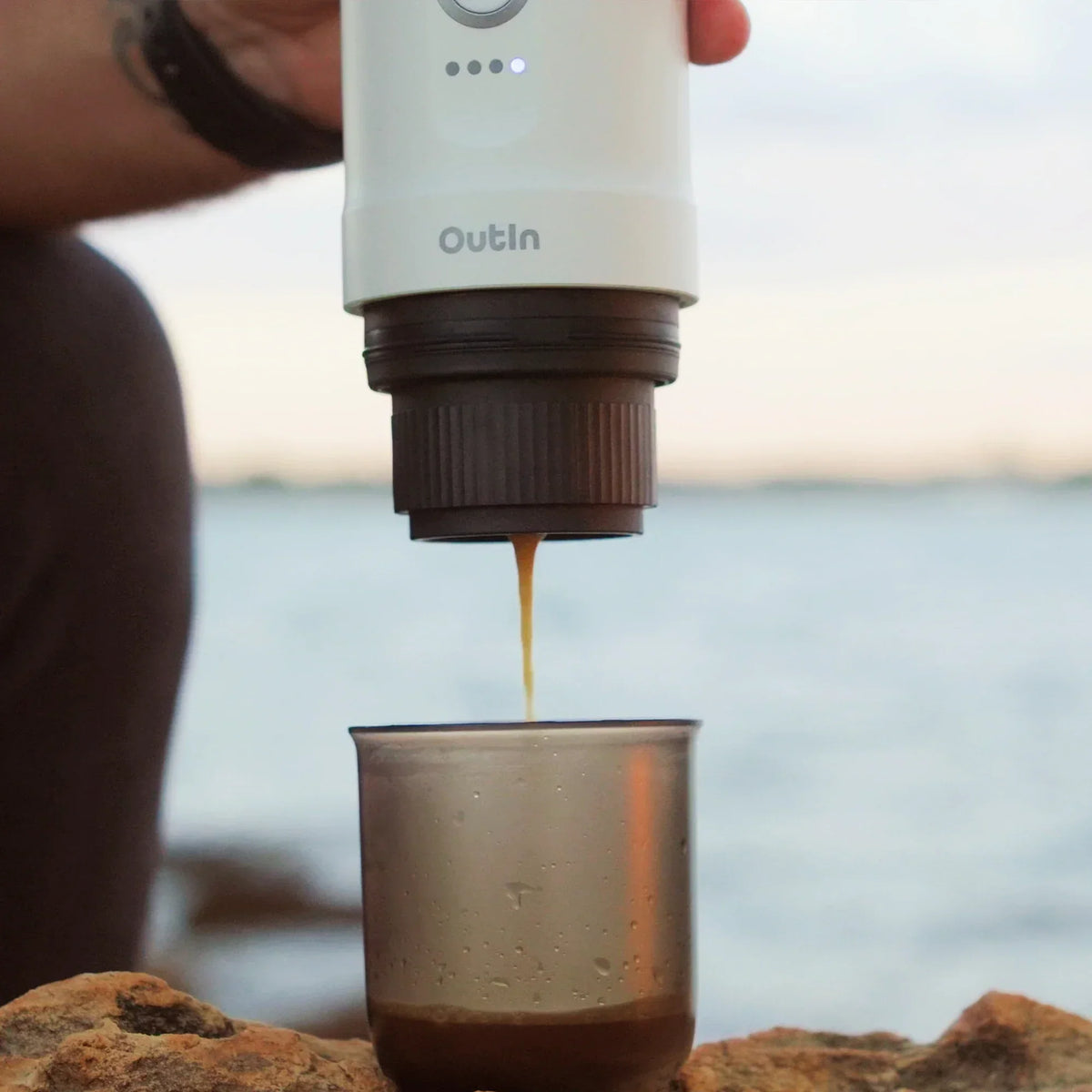OutIn Nano Portable Electric Espresso Machine - Pearl White, 20-Bar Self-Heating (12V/USB-C)