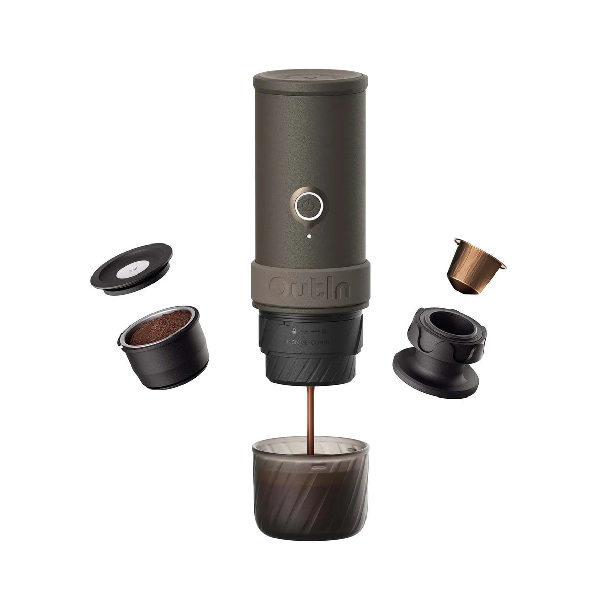OutIn Mino Portable Electric Espresso Machine - 22-Bar Pressure, Self-Heating, USB-C (OTEM-MO-01)