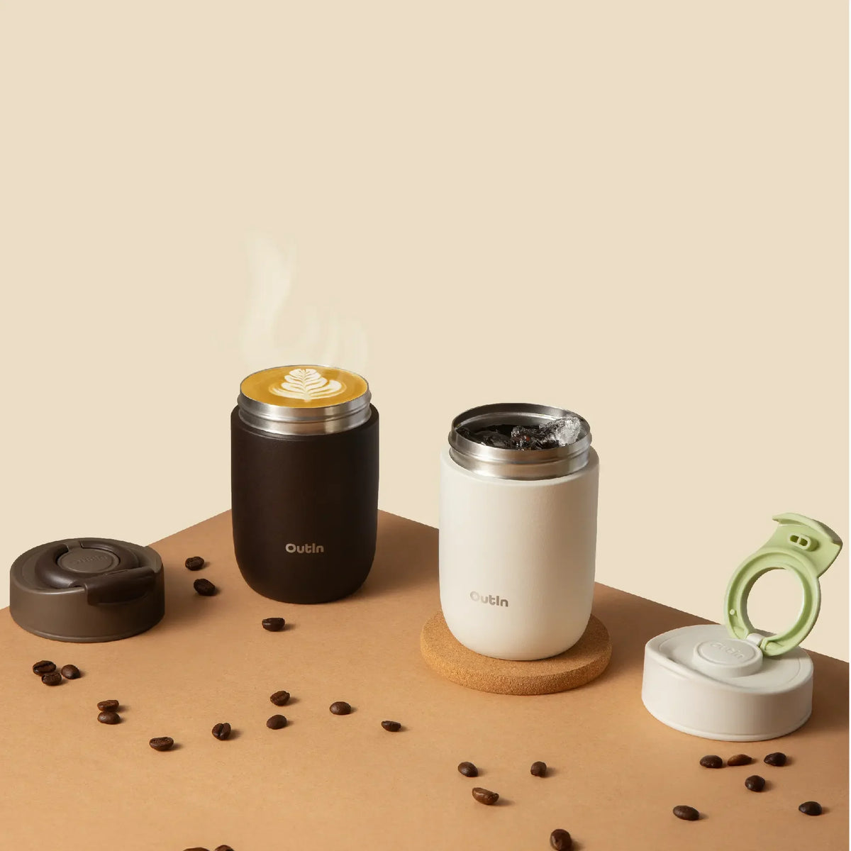 OutIn Insulated Stainless Steel Travel Coffee Tumbler - Double-Walled Vacuum Mug (14 oz)