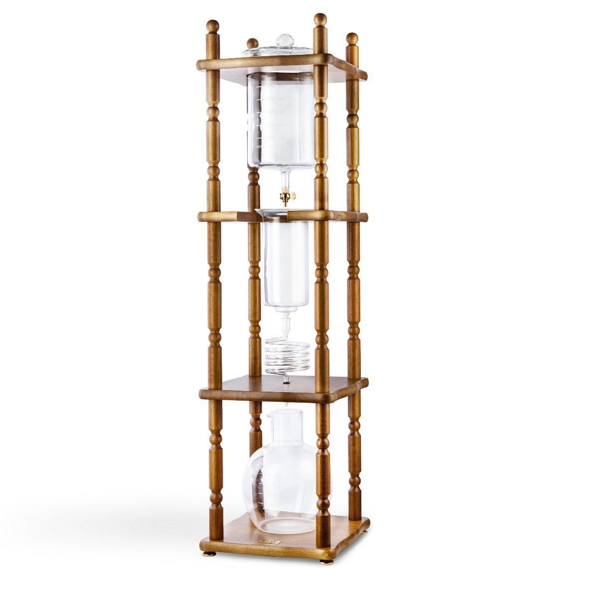 Yama Glass Cold Brew Tower – Curved Brown Wood Frame – 25 Cup (100 oz) Espresso Parts