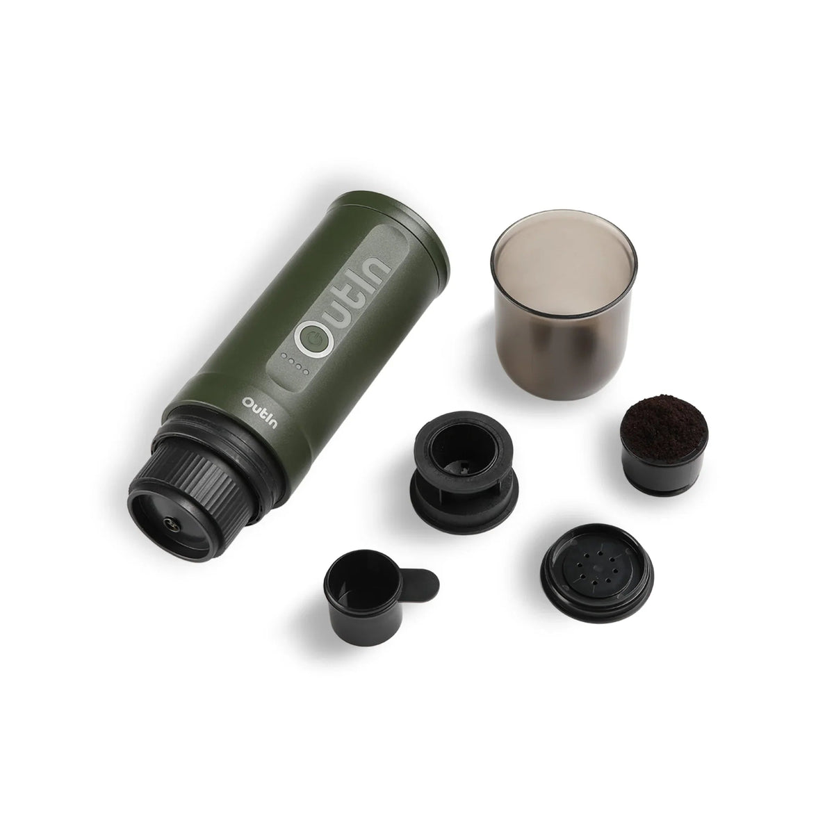 OutIn Nano Traveler Espresso Gift Set - Forest Green Machine with Custom Protective Travel Case