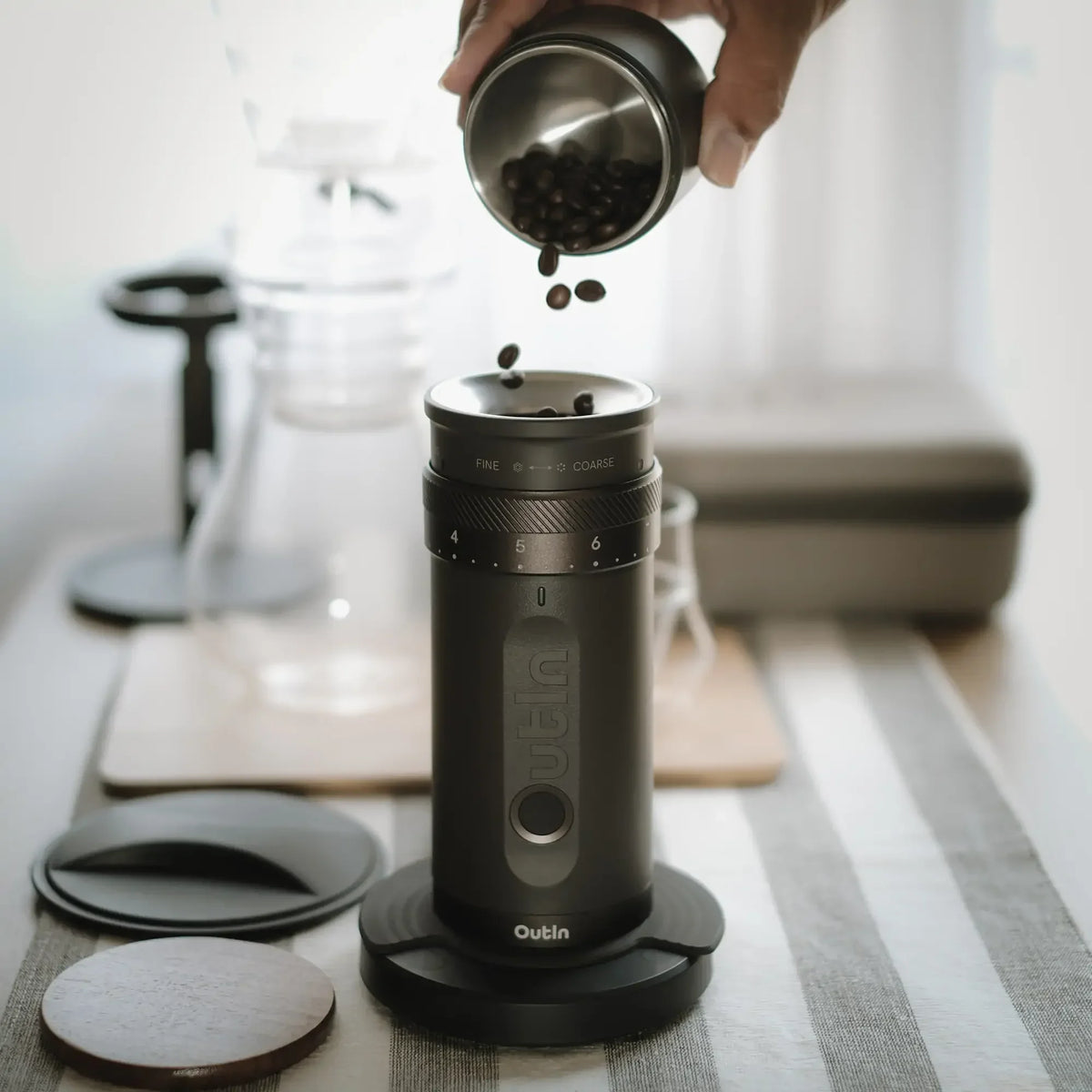 OutIn Fino Portable Electric Coffee Grinder - Stainless Steel Conical Burrs, USB-C Rechargeable