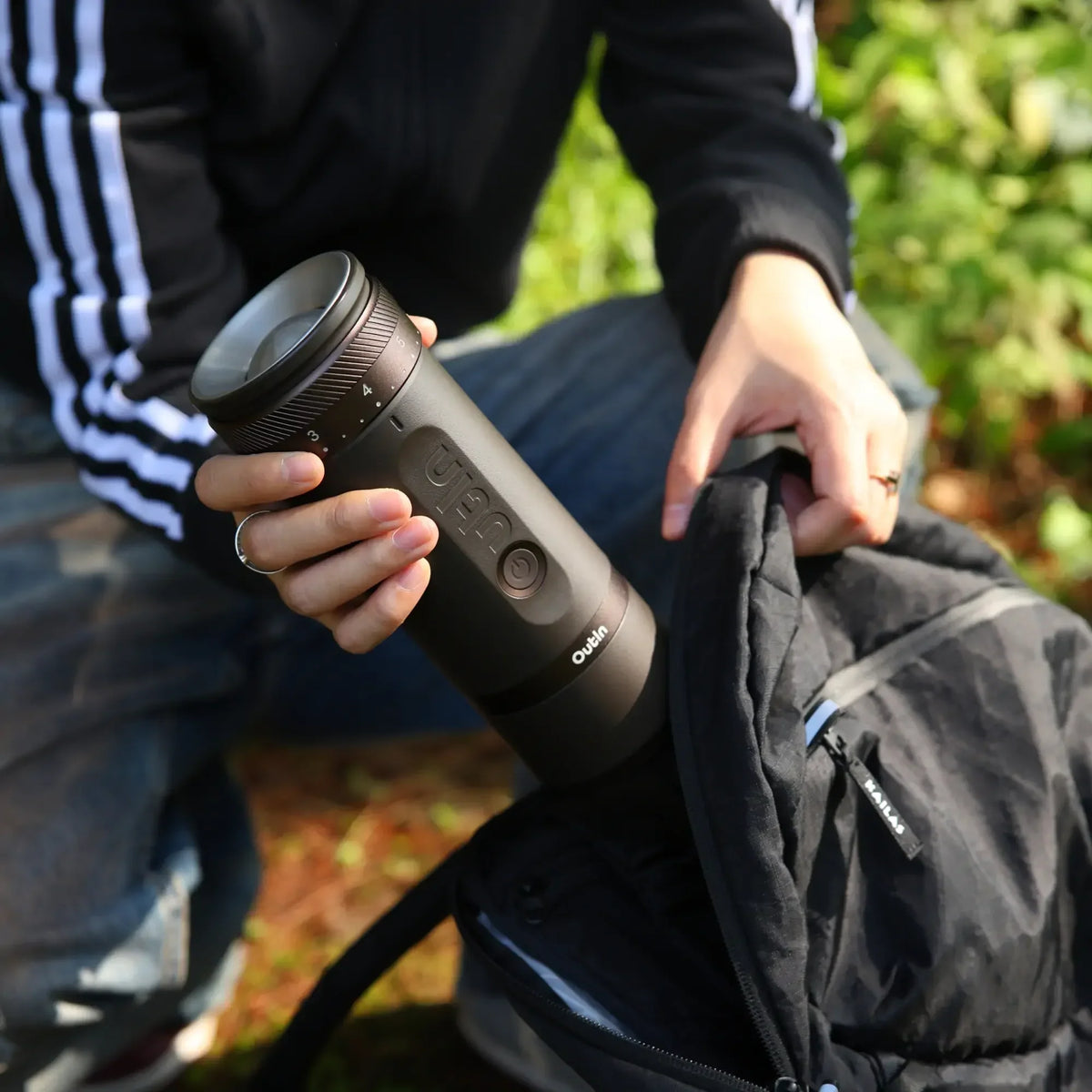 OutIn Fino Portable Electric Coffee Grinder - Stainless Steel Conical Burrs, USB-C Rechargeable