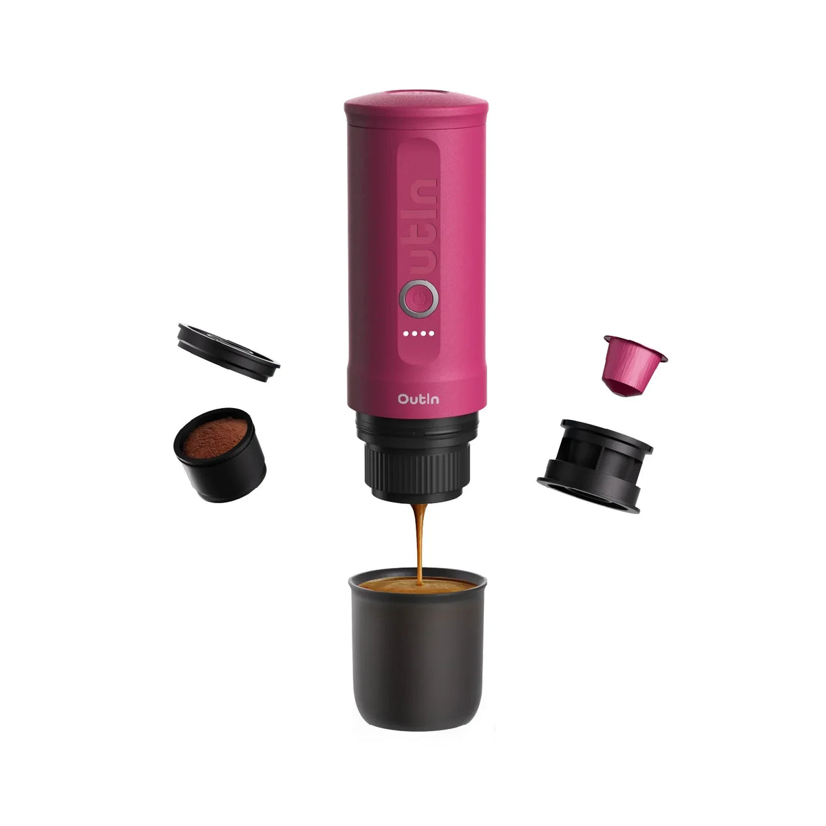 OutIn Nano Portable Electric Espresso Machine - Fuchsia Pink, 20-Bar Self-Heating (12V/USB-C)