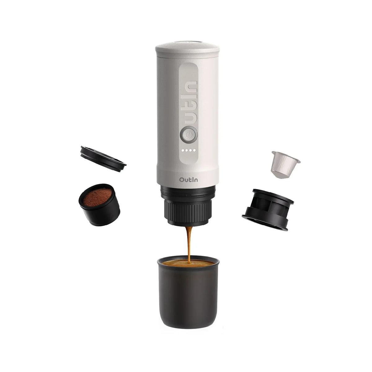 OutIn Nano Portable Electric Espresso Machine - Pearl White, 20-Bar Self-Heating (12V/USB-C)