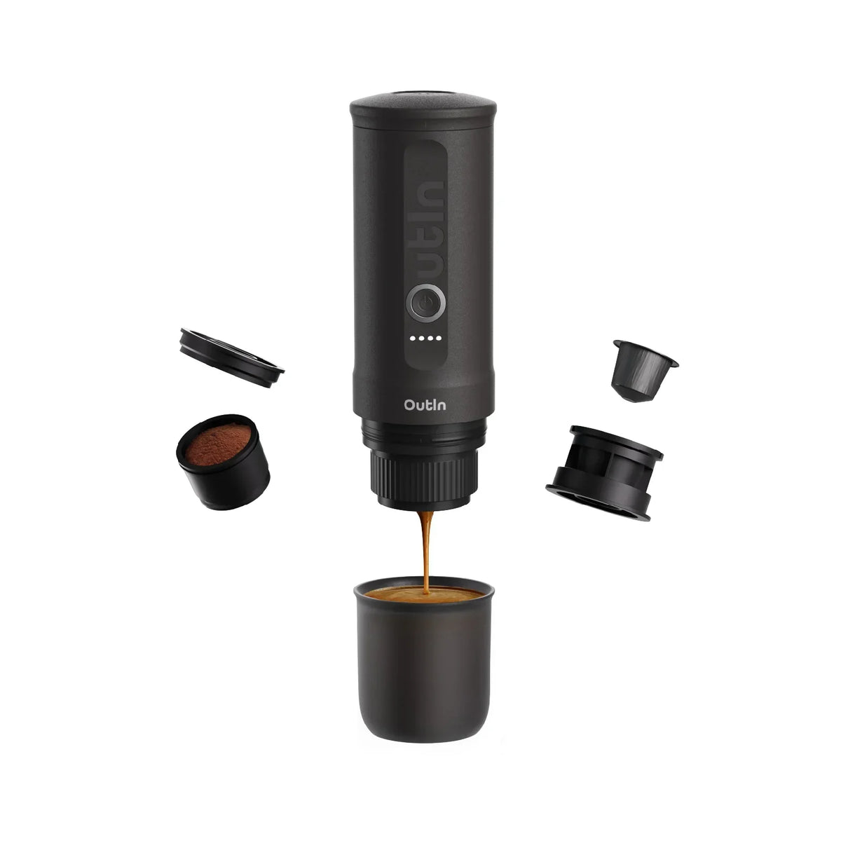 OutIn Nano Portable Electric Espresso Machine - Space Grey, 20-Bar Self-Heating (12V/USB-C)