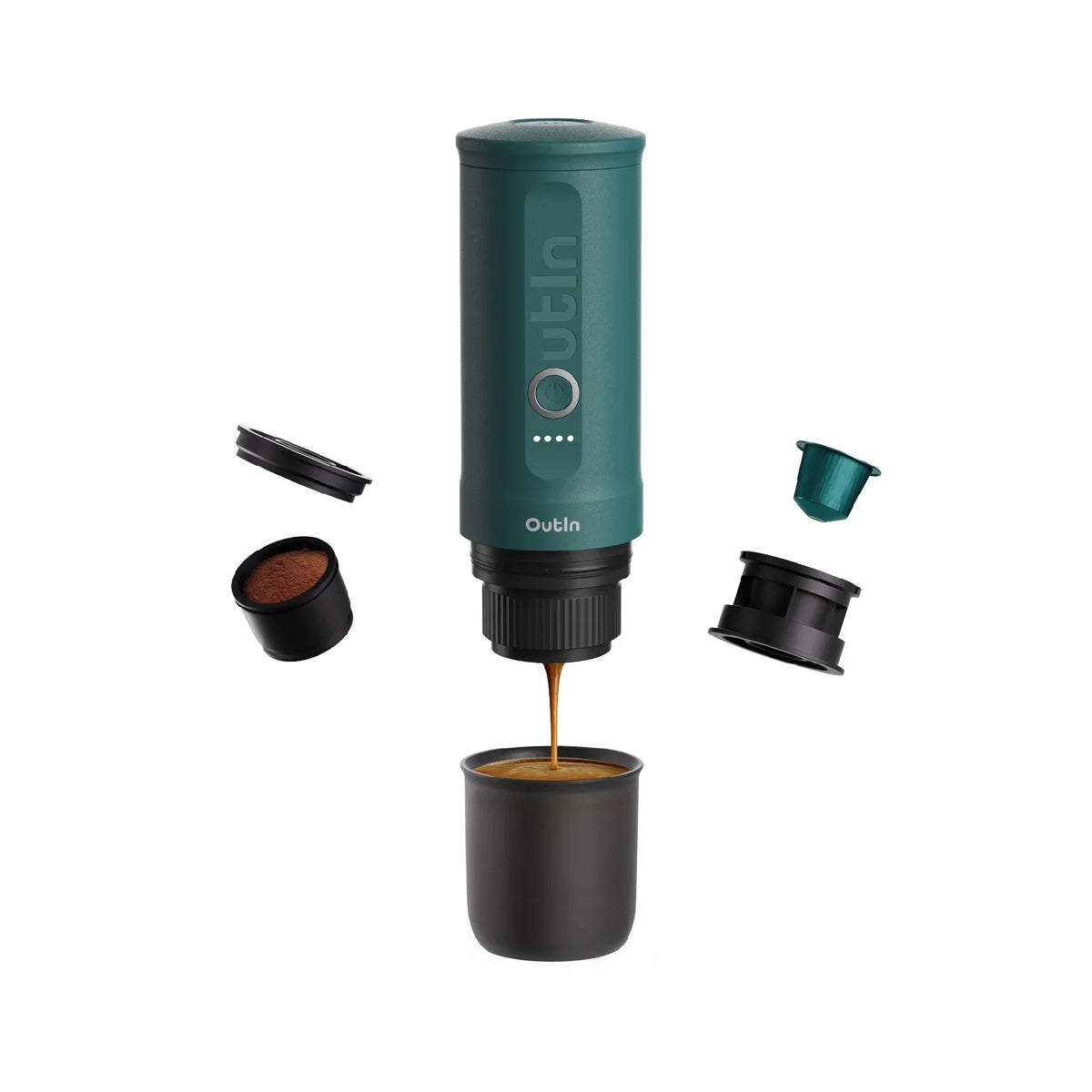 OutIn Nano Portable Electric Espresso Machine - OutIn Teal, 20-Bar Self-Heating (12V/USB-C)
