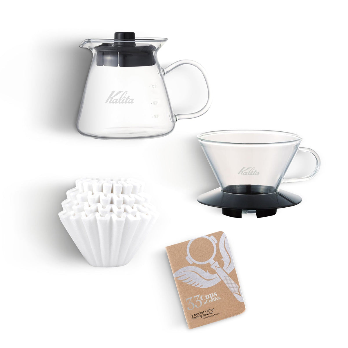 Kalita Wave 185 Pro Pour-Over Coffee Kit - Glass Dripper, 500ml Server & Filters