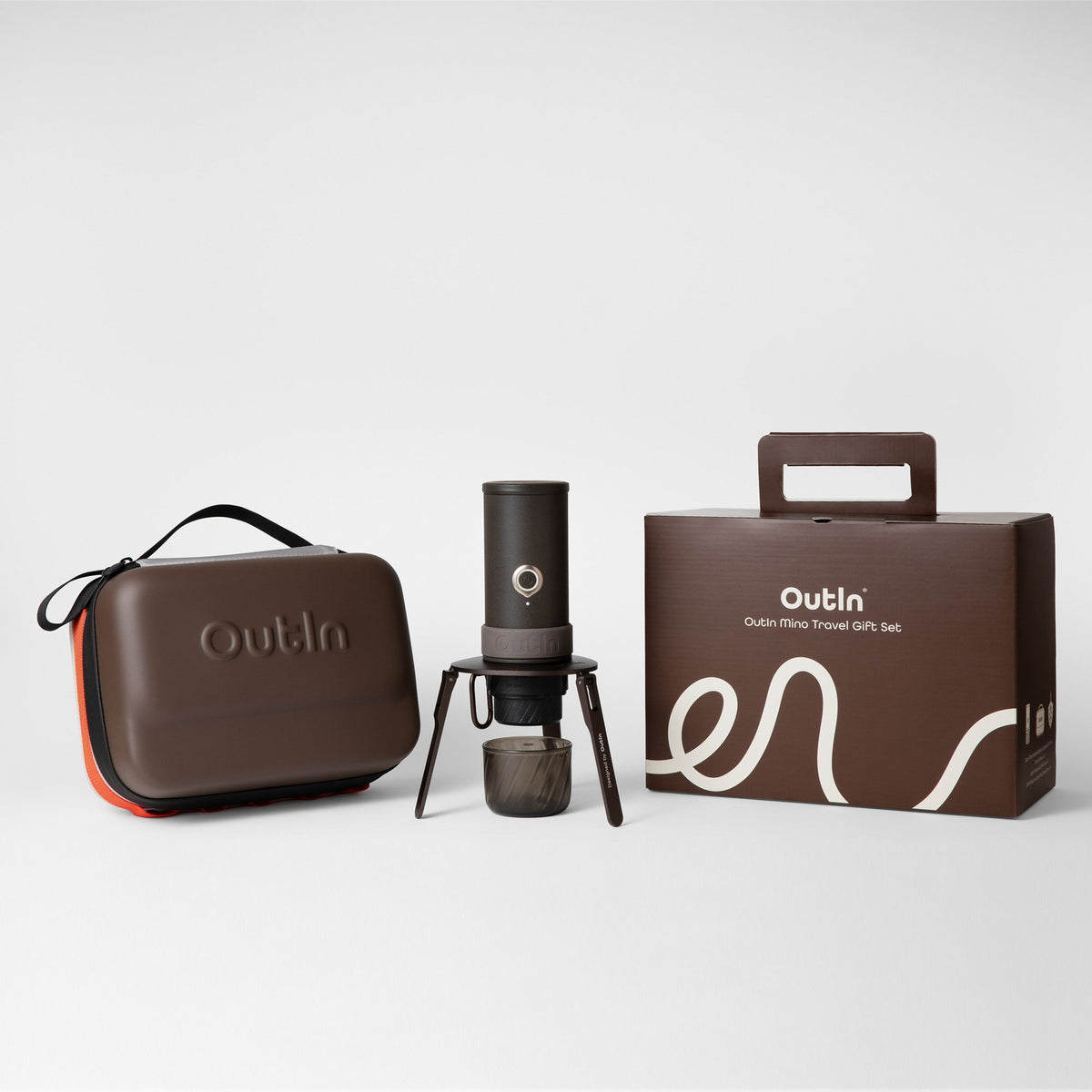 OutIn Mino Traveler Espresso Gift Set - Portable Machine with Custom Travel Case & Folding Stand