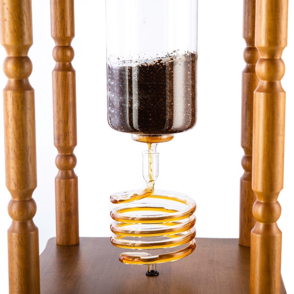 Yama Glass Cold Brew Tower – Curved Brown Wood Frame – 25 Cup (100 oz) Espresso Parts