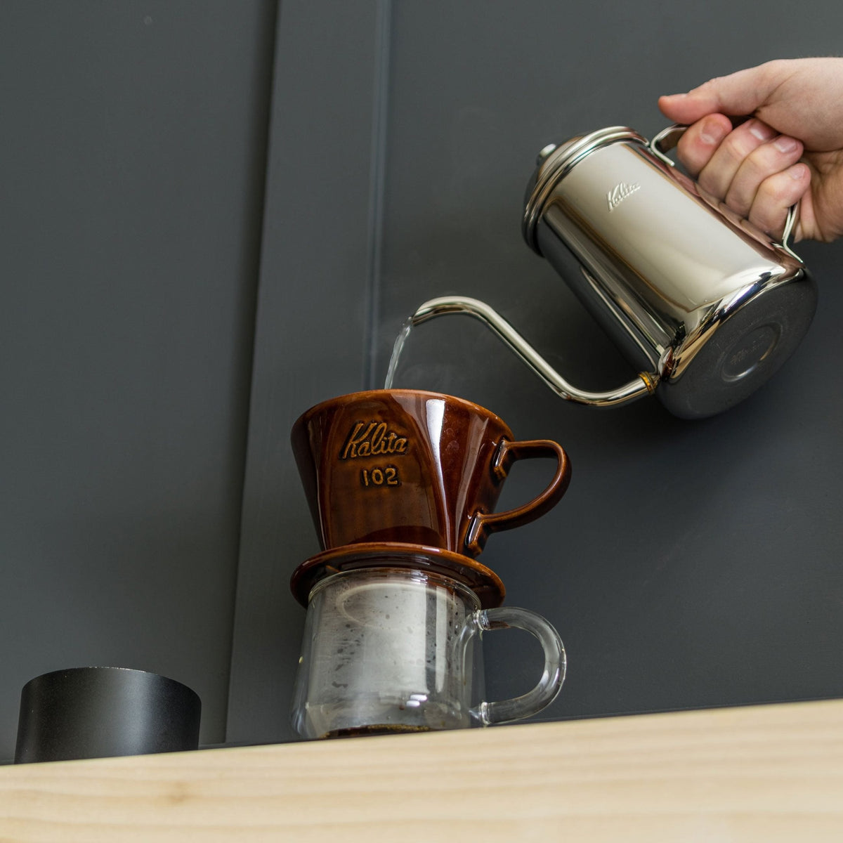 Kalita Style 102 Ceramic Pour-Over Coffee Dripper - Brown, 3-Hole Wedge Cone (2-4 Cups)