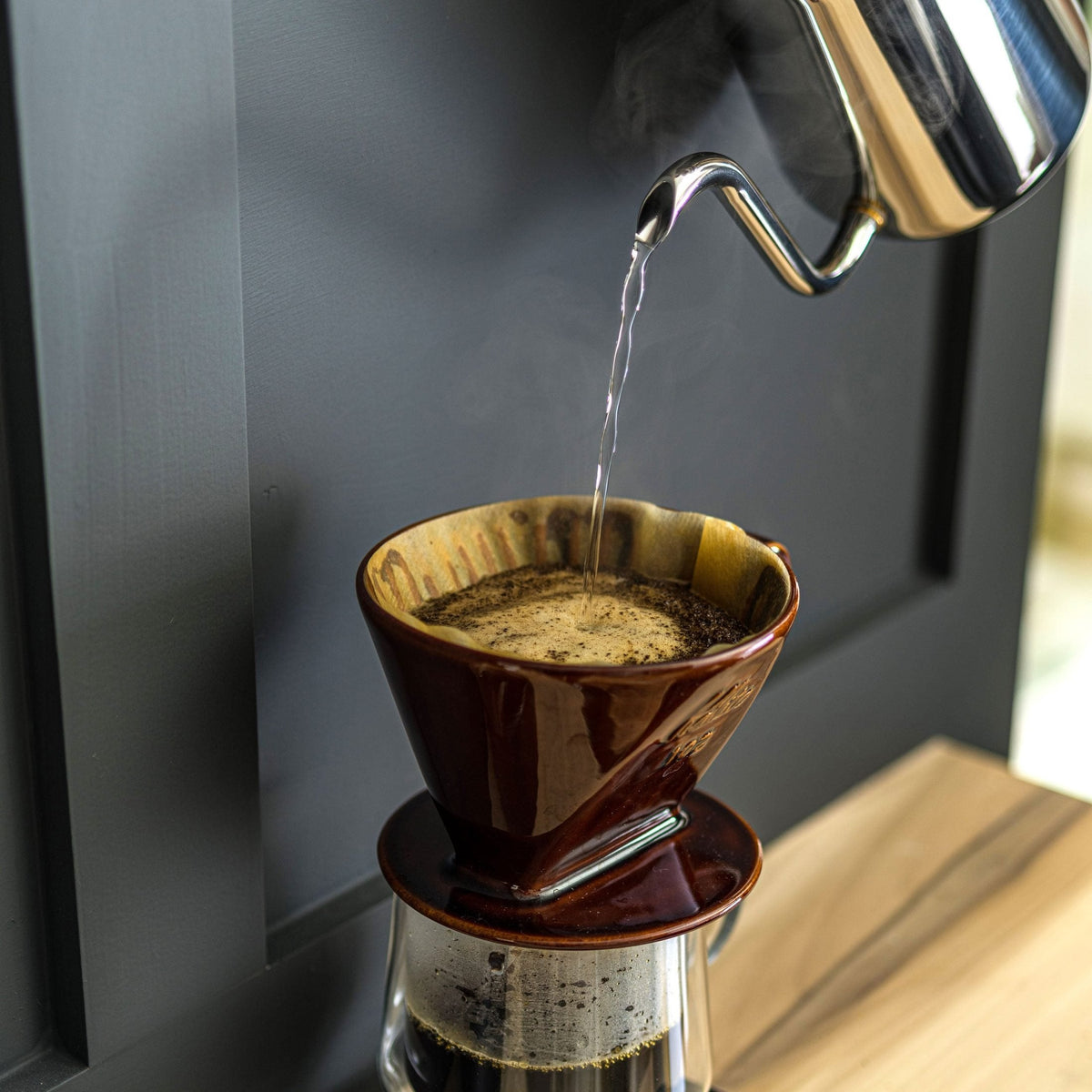 Kalita Style 102 Ceramic Pour-Over Coffee Dripper - Brown, 3-Hole Wedge Cone (2-4 Cups)