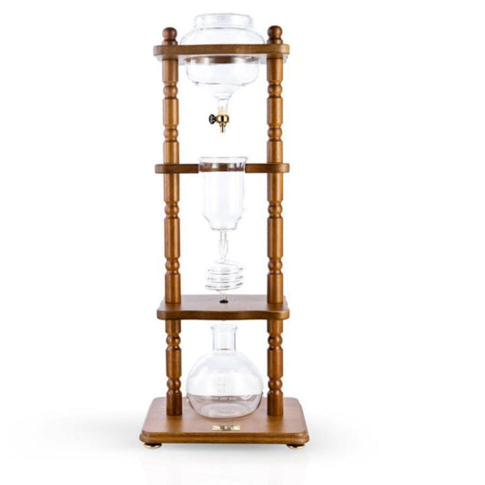 Yama Glass Cold Brew Tower – Curved Brown Wood Frame – 6–8 Cup (32 oz) Espresso Parts