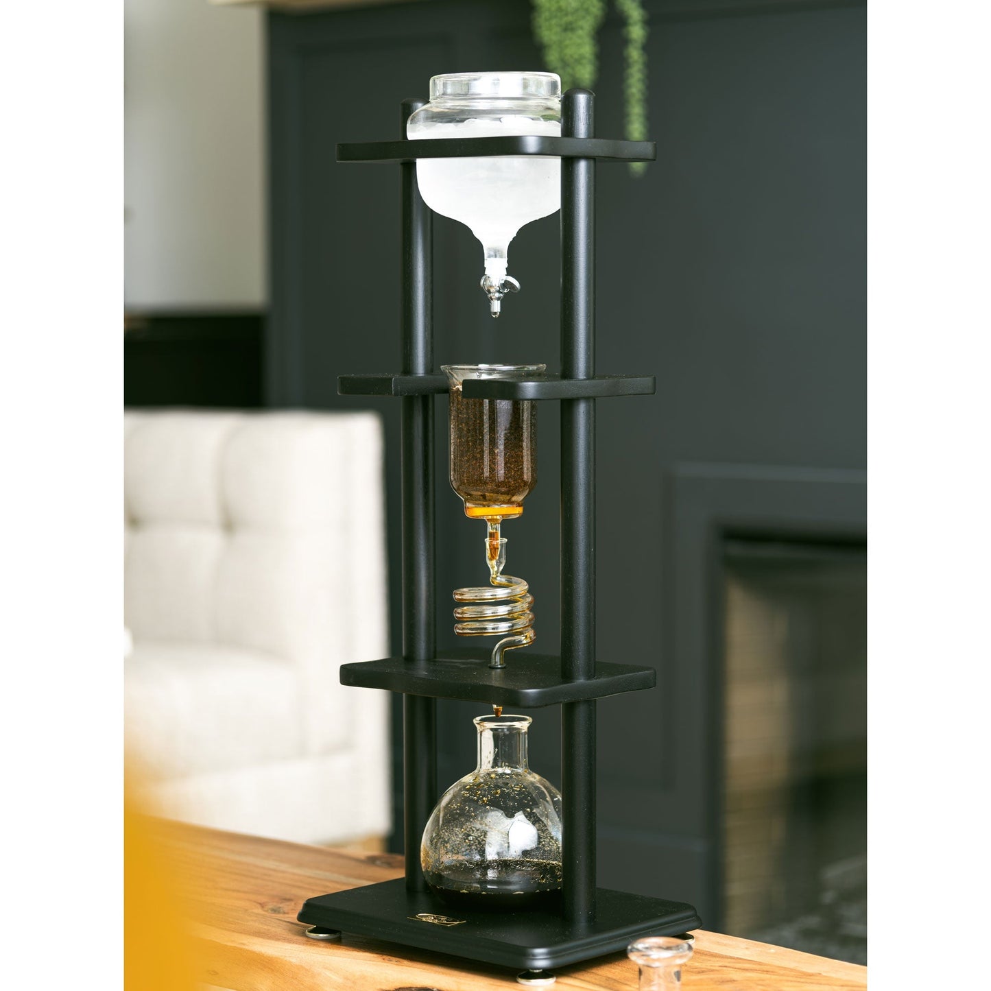 Yama Glass Cold Brew Tower – Black Straight Frame – 6–8 Cup (32 oz) Espresso Parts
