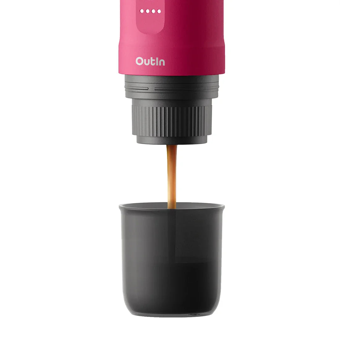 OutIn Nano Portable Electric Espresso Machine - Fuchsia Pink, 20-Bar Self-Heating (12V/USB-C)