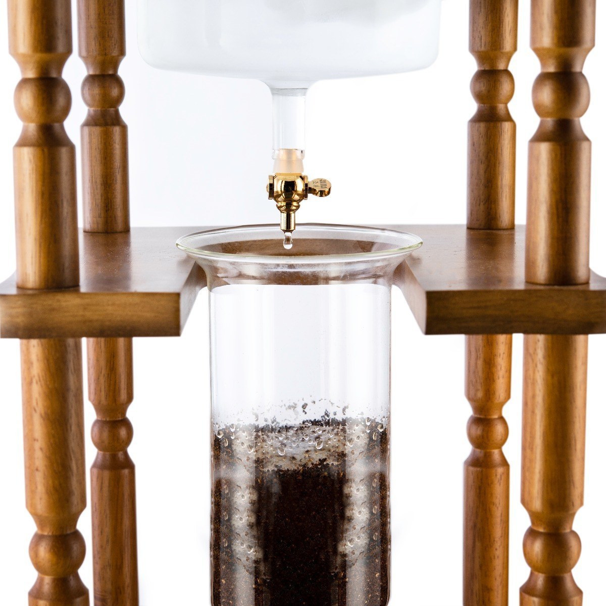 Yama Glass Cold Brew Tower – Curved Brown Wood Frame – 25 Cup (100 oz) Espresso Parts