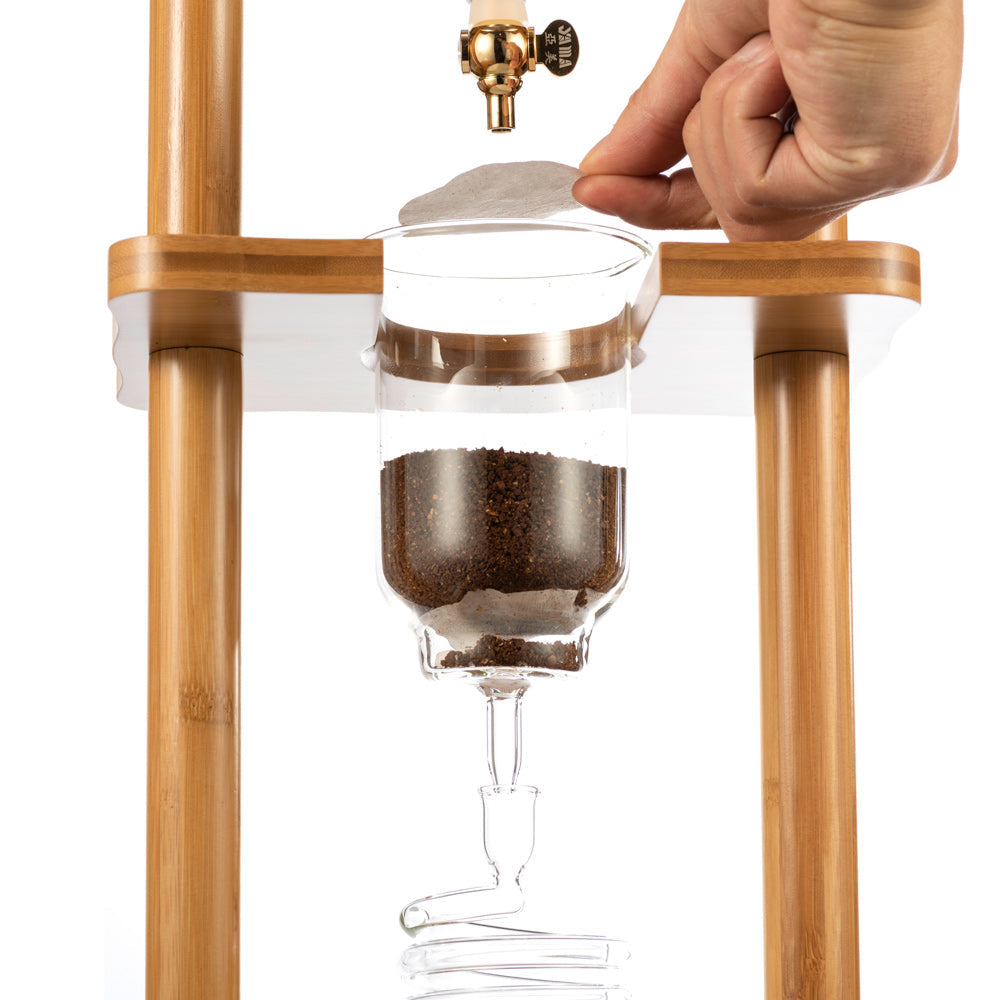 Yama Glass Cold Brew Tower – Bamboo Straight Frame – 6–8 Cup (32 oz) Espresso Parts