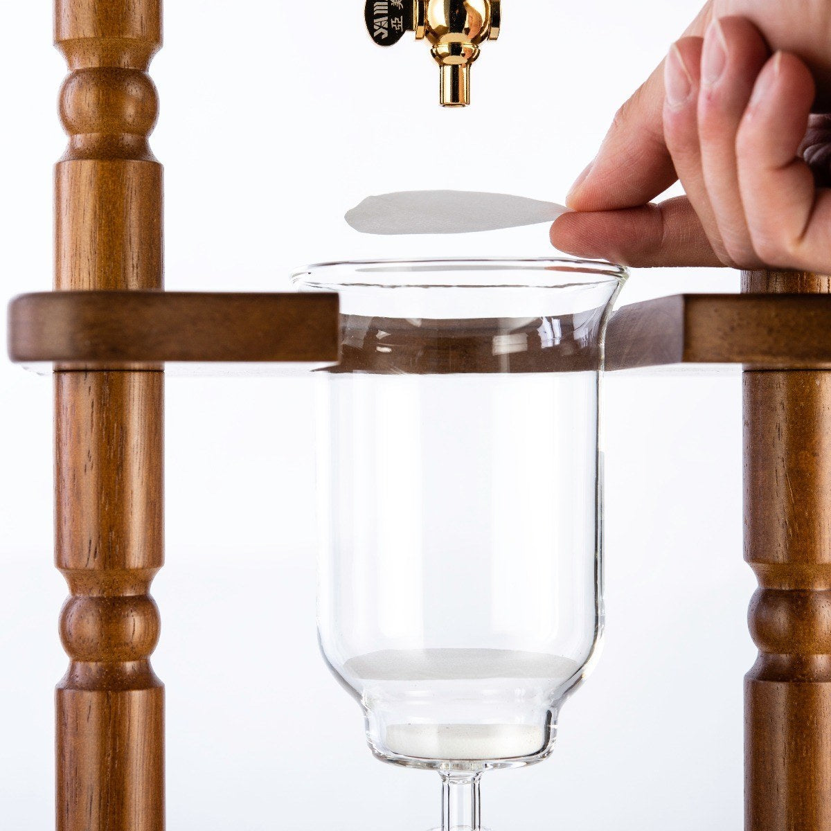 Yama Glass Cold Brew Tower – Curved Brown Wood Frame – 6–8 Cup (32 oz) Espresso Parts