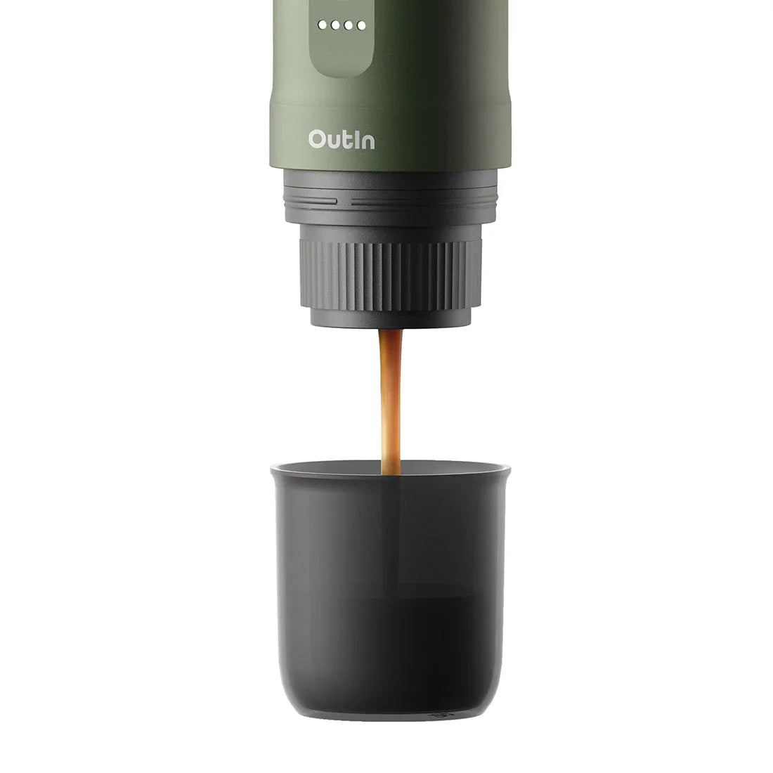 OutIn Nano Portable Electric Espresso Machine - Forest Green, 20-Bar Self-Heating (12V/USB-C)