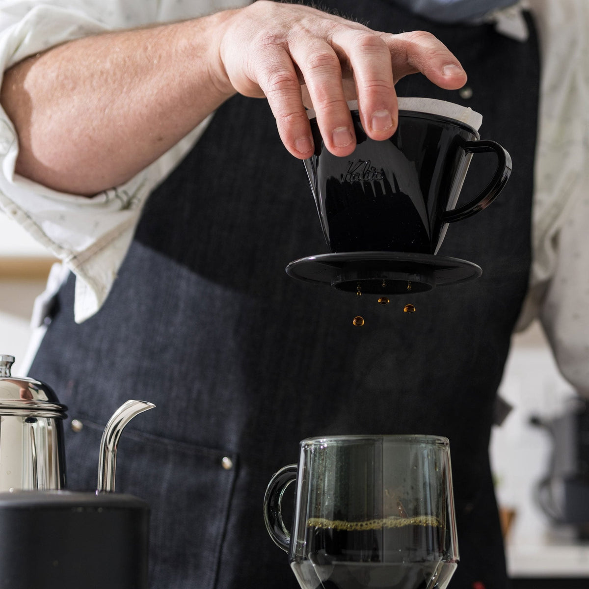 Kalita Style 102 Pour-Over Coffee Dripper - Black Plastic, 3-Hole Wedge Cone (2-4 Cups)