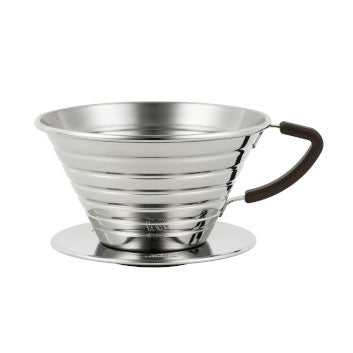Kalita Wave 185 Stainless Steel Pour-Over Coffee Dripper - Flat-Bottom 3-Hole Brewer (2-4 Cups)