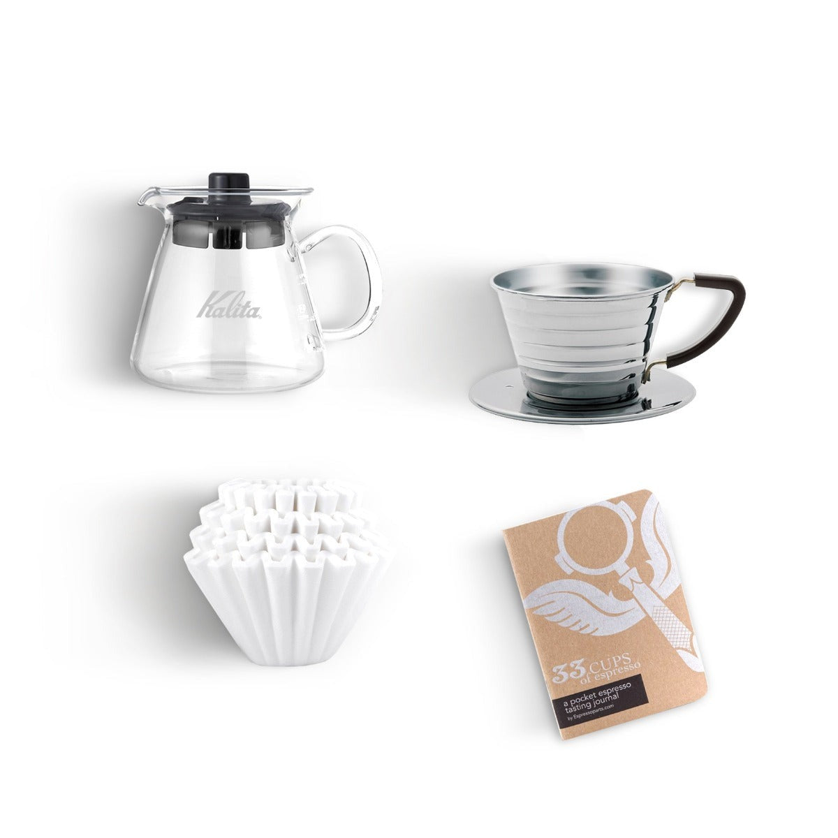 Kalita Wave 155 Pro Pour-Over Coffee Kit - Stainless Steel Dripper, 300ml Server & Filters