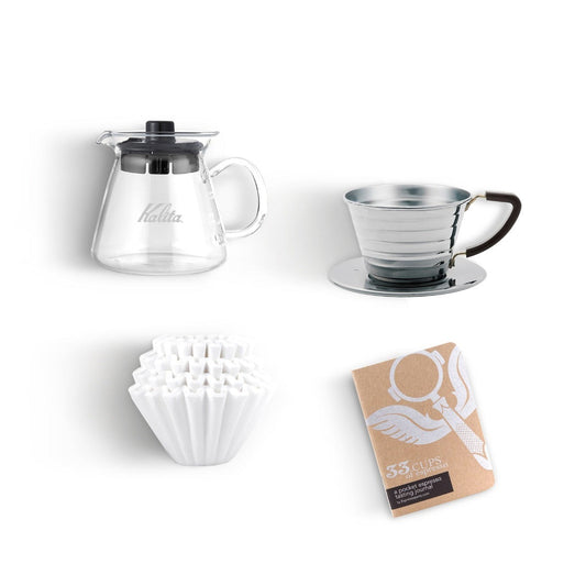 Kalita Wave 155 Pro Pour-Over Coffee Kit - Stainless Steel Dripper, 300ml Server & Filters