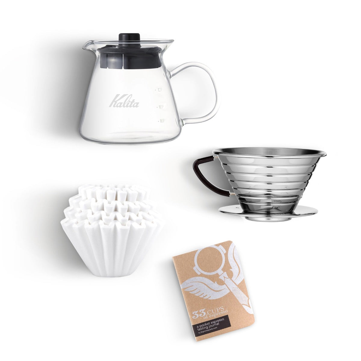 Kalita Wave 185 Pro Pour-Over Coffee Kit - Stainless Steel Dripper, 500ml Server & Filters