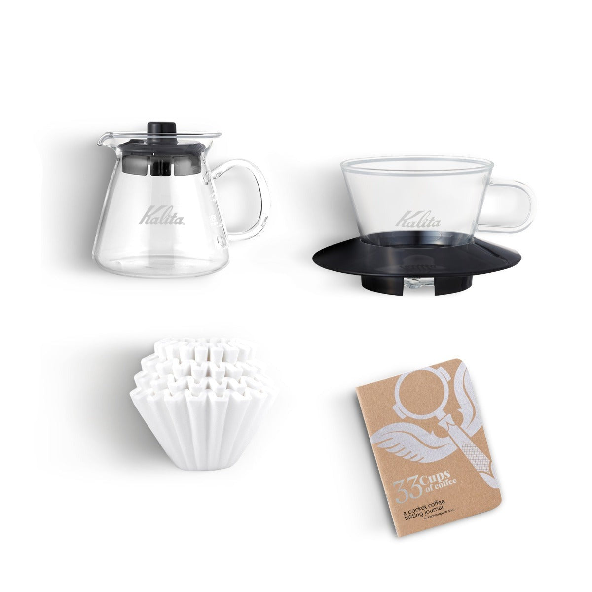 Kalita Wave 155 Pro Pour-Over Coffee Kit - Glass Dripper, 300ml Server & Filters
