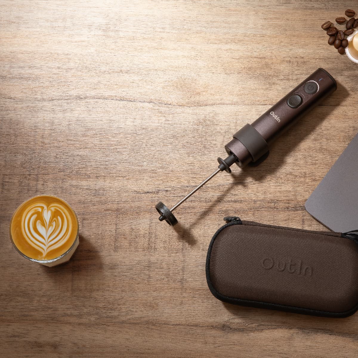 OutIn LattoGo Portable Handheld Milk Frother - Dual-Speed Whisk, USB-C Rechargeable