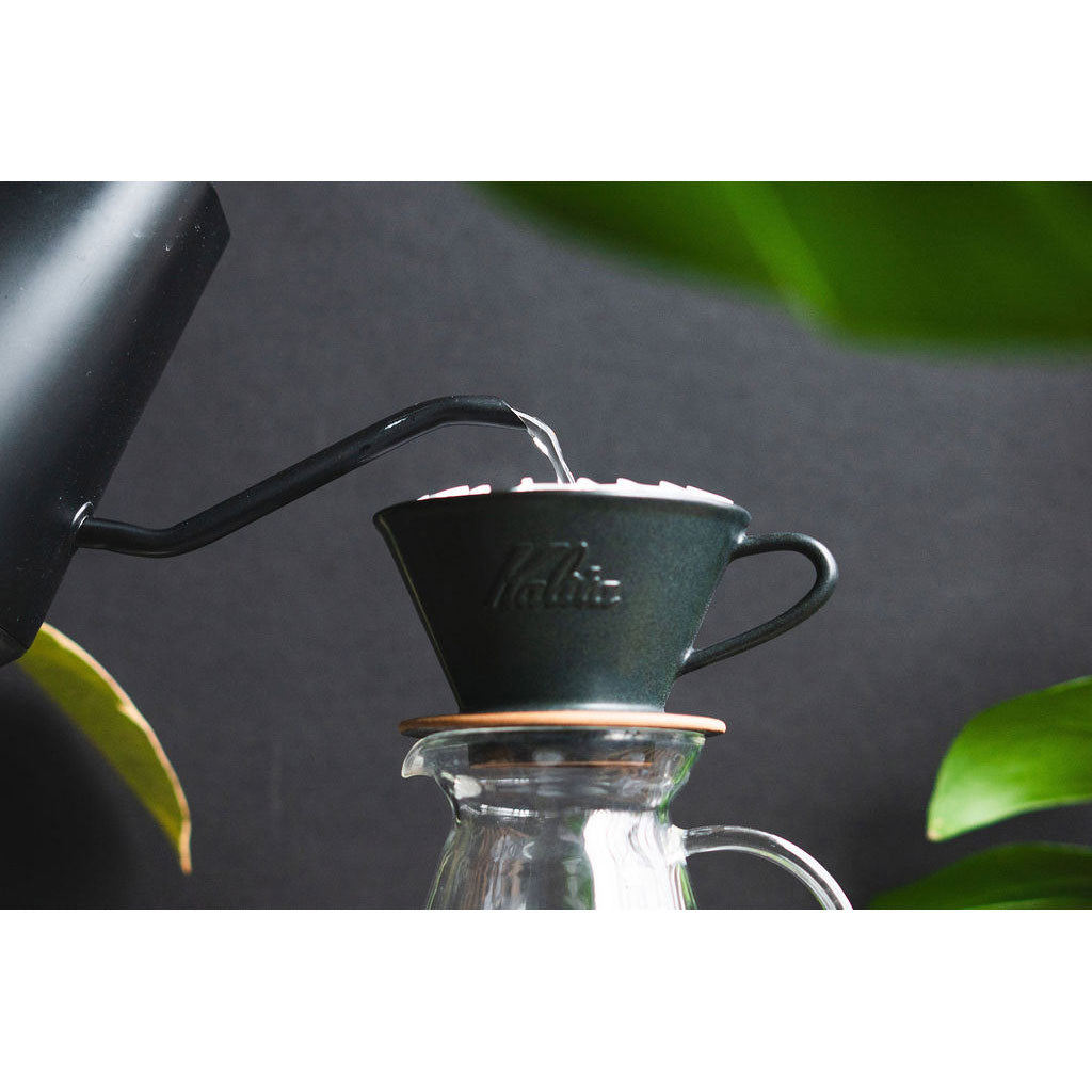 Kalita MINO 185 Ceramic Pour-Over Coffee Dripper - Sand Black, Japanese Mino Ware (2-4 Cups)