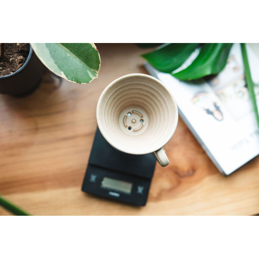 Kalita MINO 185 Ceramic Pour-Over Coffee Dripper - Sand Brown, Japanese Mino Ware (2-4 Cups)