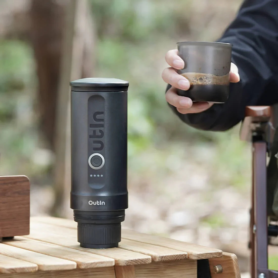 OutIn Nano Portable Electric Espresso Machine - Space Grey, 20-Bar Self-Heating (12V/USB-C)
