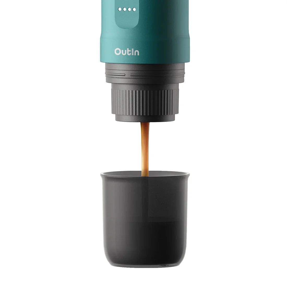 OutIn Nano Portable Electric Espresso Machine - OutIn Teal, 20-Bar Self-Heating (12V/USB-C)