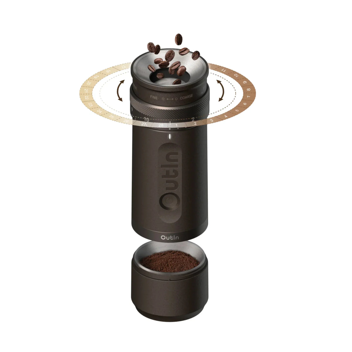OutIn Fino Portable Electric Coffee Grinder - Stainless Steel Conical Burrs, USB-C Rechargeable