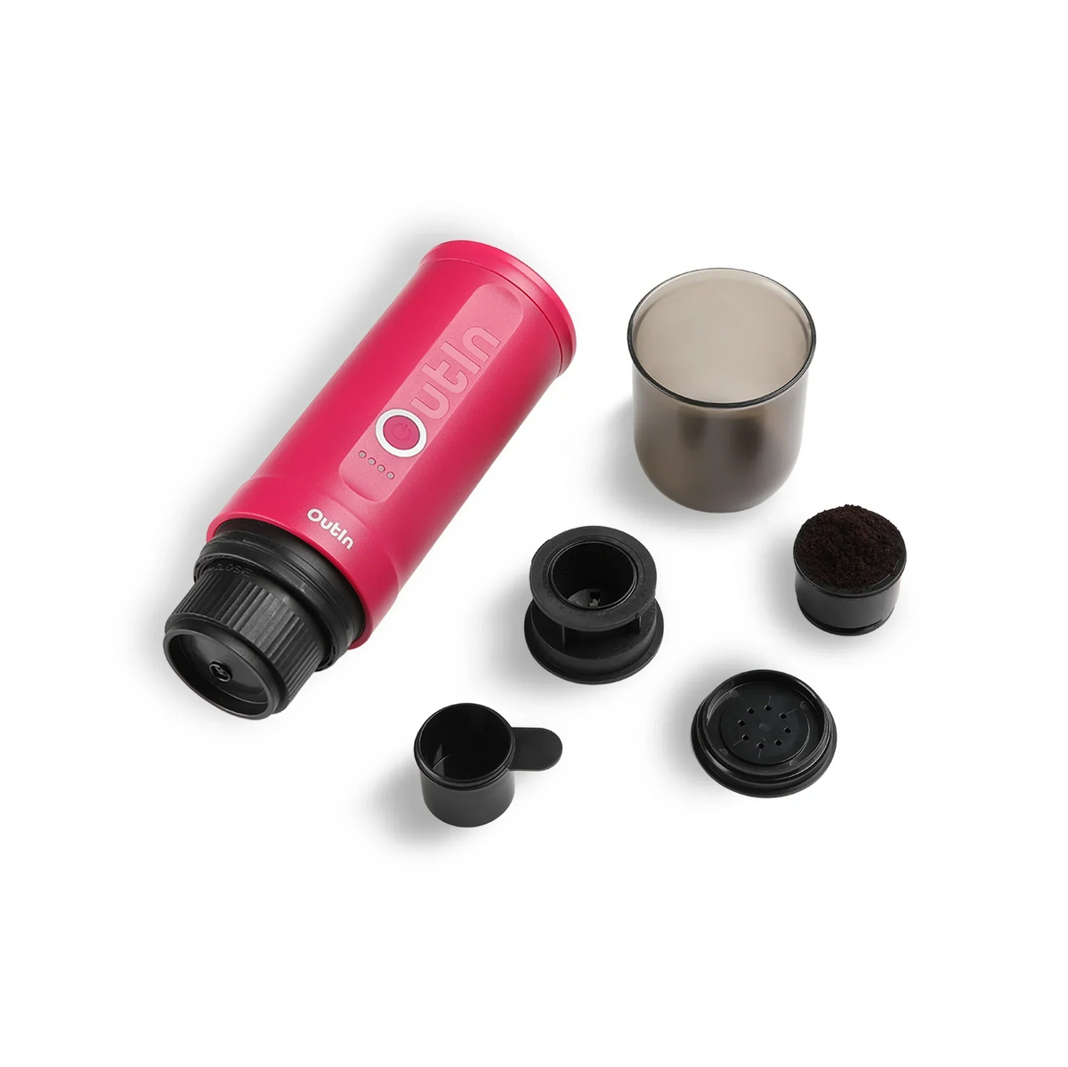 OutIn Nano Portable Electric Espresso Machine - Fuchsia Pink, 20-Bar Self-Heating (12V/USB-C)