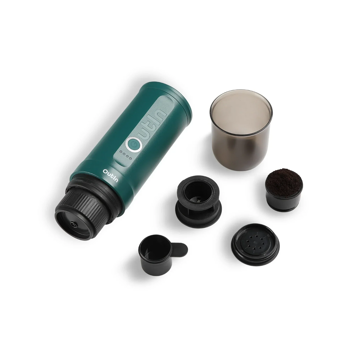 OutIn Nano Portable Electric Espresso Machine - OutIn Teal, 20-Bar Self-Heating (12V/USB-C)
