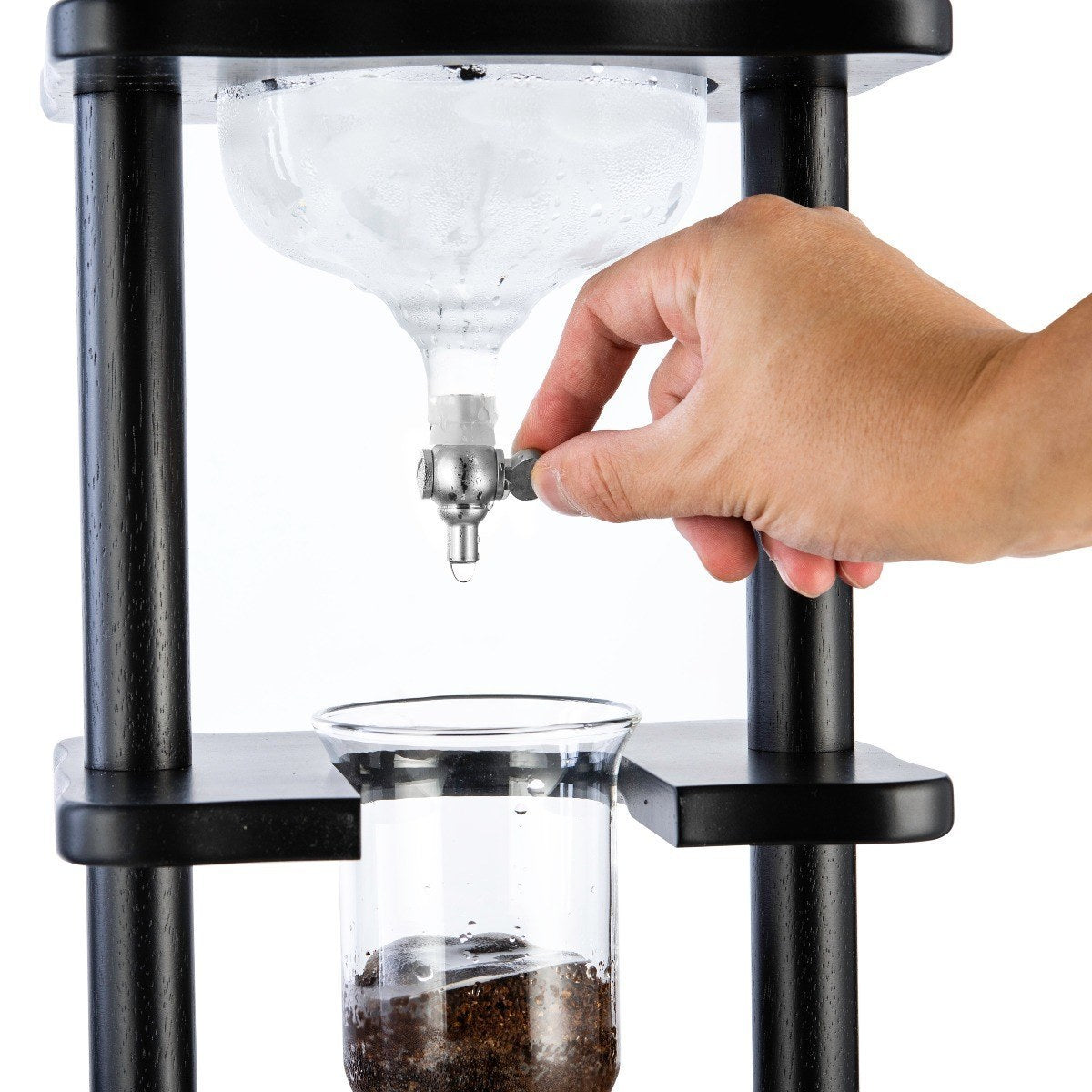 Yama Glass Cold Brew Tower – Black Straight Frame – 6–8 Cup (32 oz) Espresso Parts