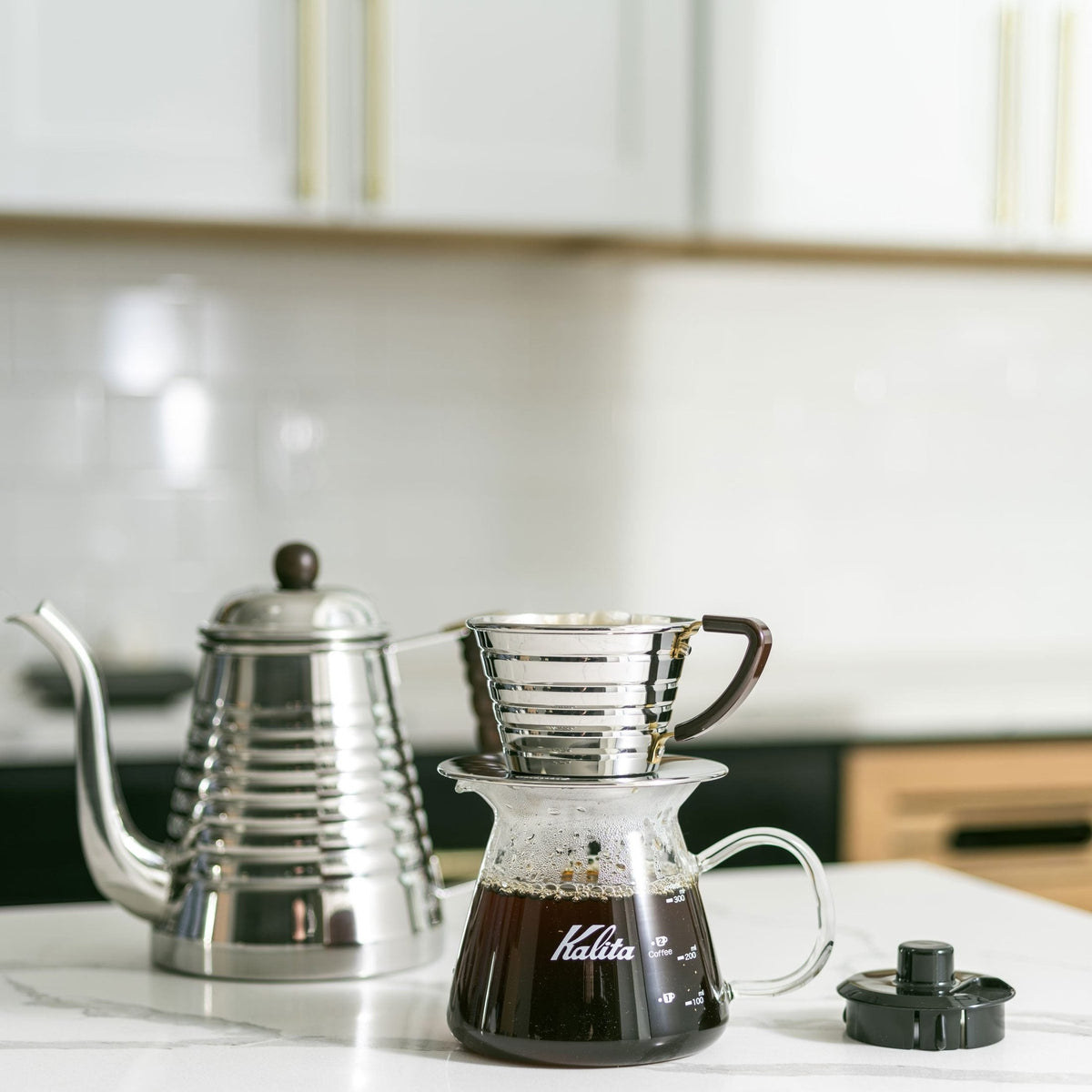 Kalita Wave 155 Stainless Steel Pour-Over Coffee Dripper - Flat-Bottom 3-Hole Brewer (1-2 Cups)