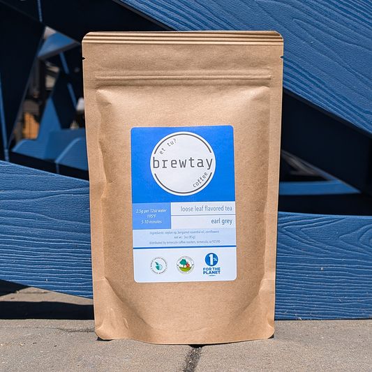 Brewtay coffee package on a blue background