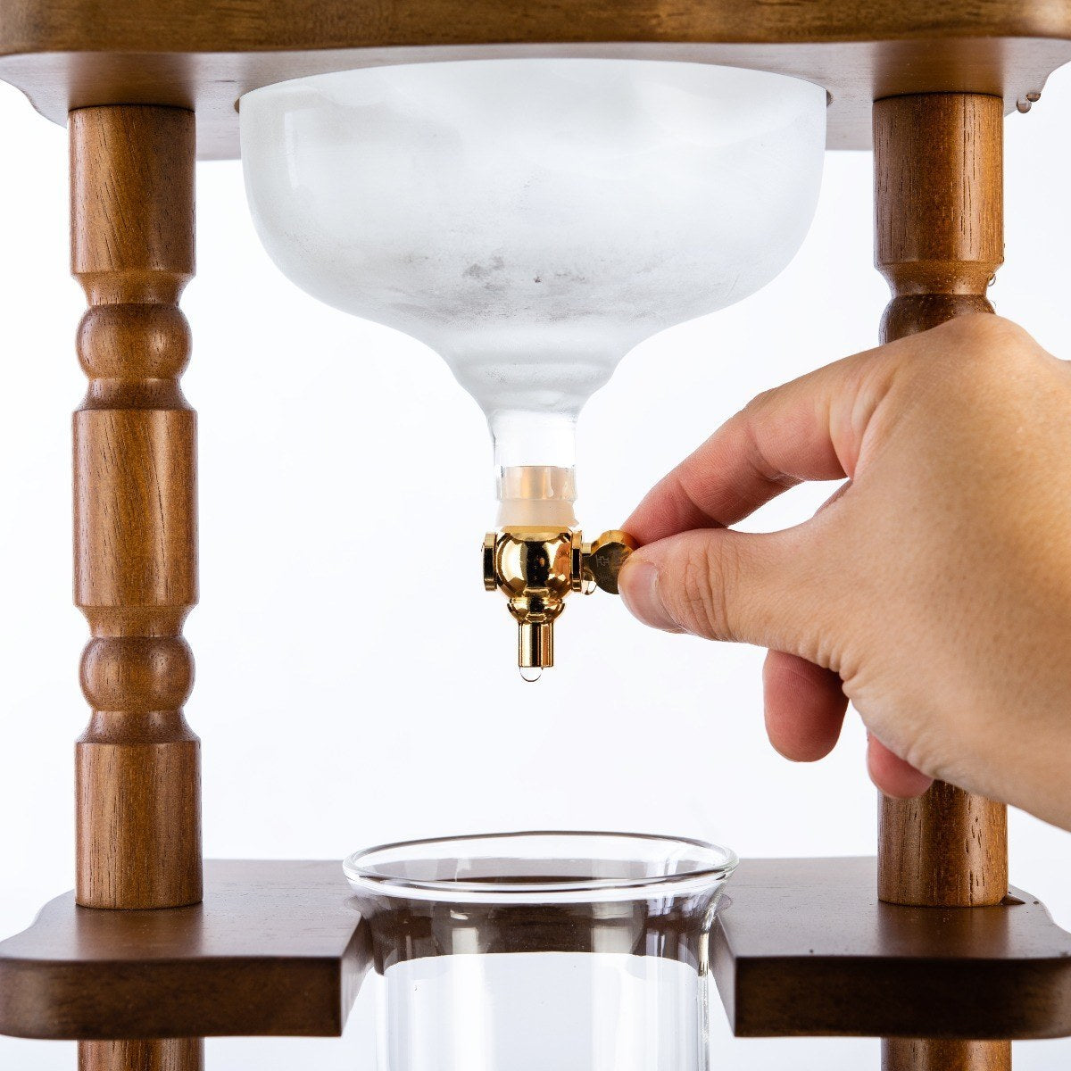 Yama Glass Cold Brew Tower – Curved Brown Wood Frame – 6–8 Cup (32 oz) Espresso Parts