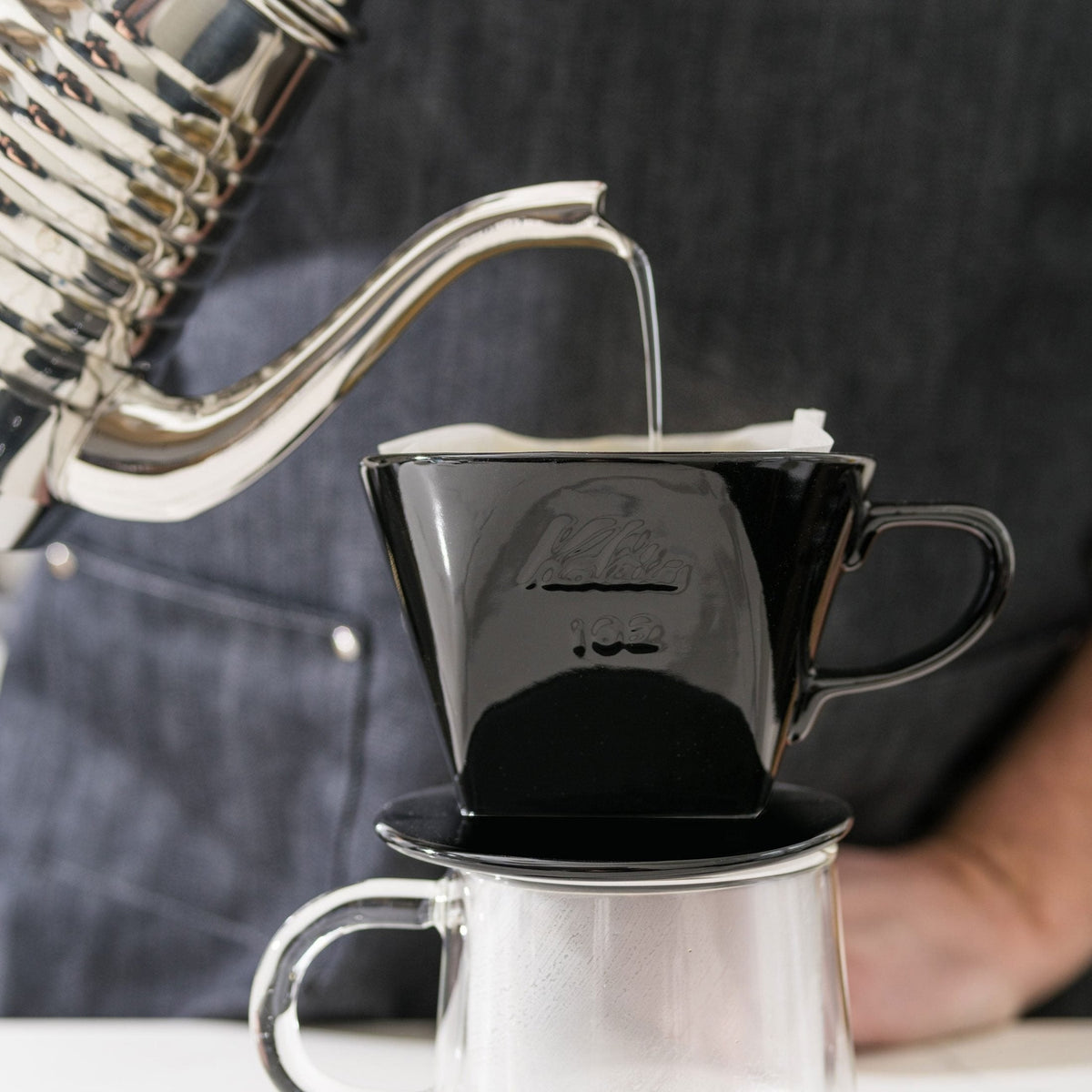 Kalita Style 102 Ceramic Pour-Over Coffee Dripper - Black, 3-Hole Wedge Cone (2-4 Cups)