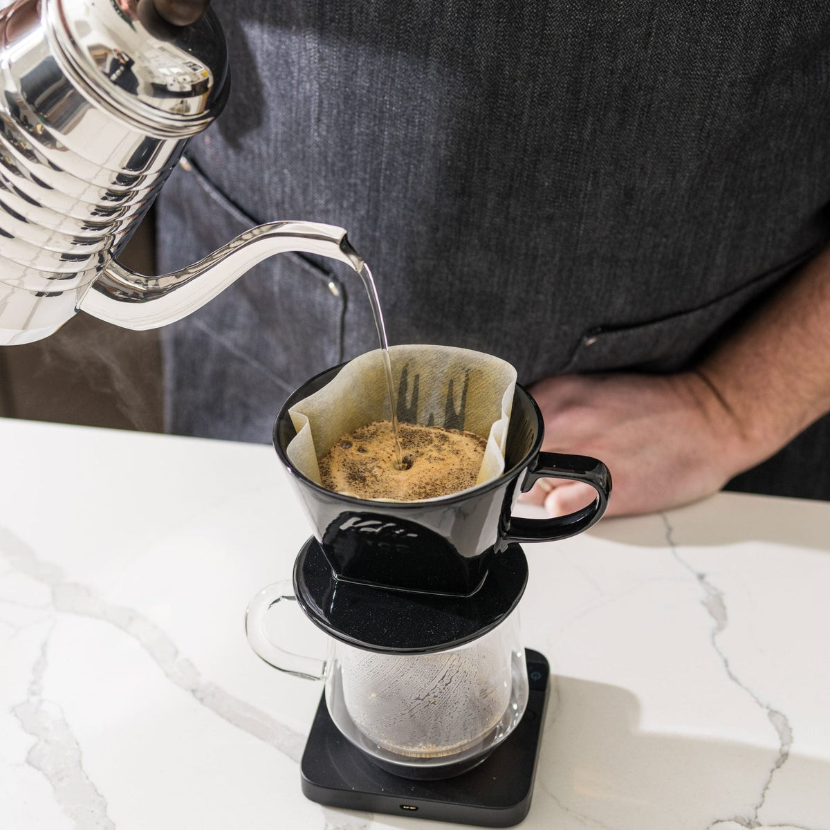 Kalita Style 102 Ceramic Pour-Over Coffee Dripper - Black, 3-Hole Wedge Cone (2-4 Cups)